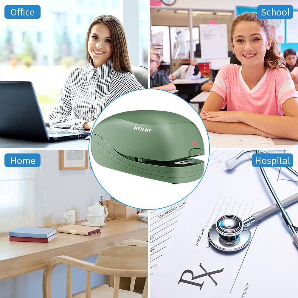 AFMAT Electric Stapler for Desk, Automatic Stapler Desktop, 25-Sheet Office Staplers Electric, AC or Battery Powered Staplers Heavy Duty Office Use, with Reload Reminder & Release Button ES06