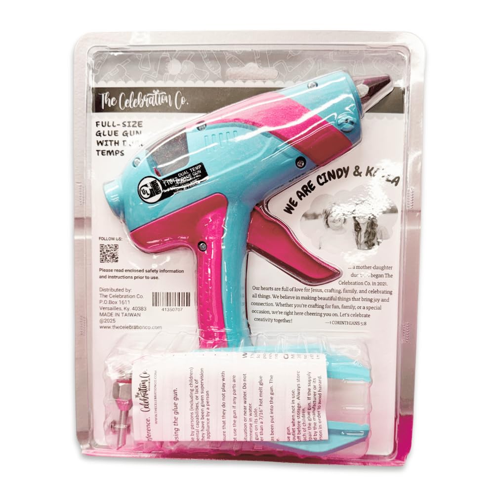 Dual Temperature Hot Glue Gun, 60W, 3 Nozzles, Teal & Hot Pink