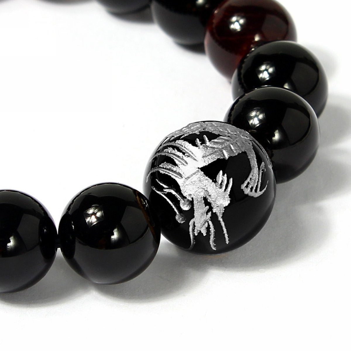 16mm Silver Dragon Pattern Tiger Eye Stone Bold Wrist Bracelets | Elegant Design Natural Lava Rock Black Beads Bracelets for Men | Charming Black Crystal Men's Bracelet Beads Set for Layered Looks