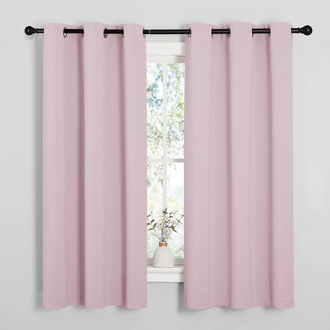 NICETOWN Baby Pink Blackout Curtains 40 inches Length for Kitchen, 2 Panels, 29" Wide, Thermal Insulated Decoration Drapes for Small Window