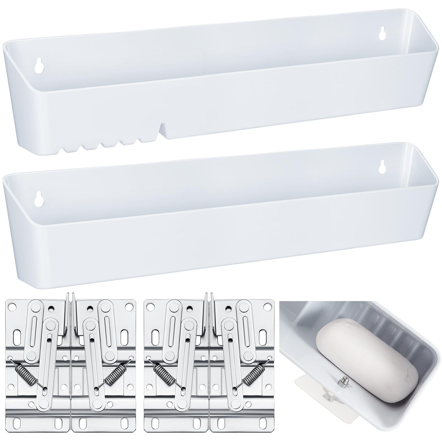 Umigy 2 Pack 14" Kitchen Sink Tip Out Tray, False Drawer Front Flip Tray with Hinges & Clips, Sink Sponge Soap Organizer for Kitchen Bathroom, White