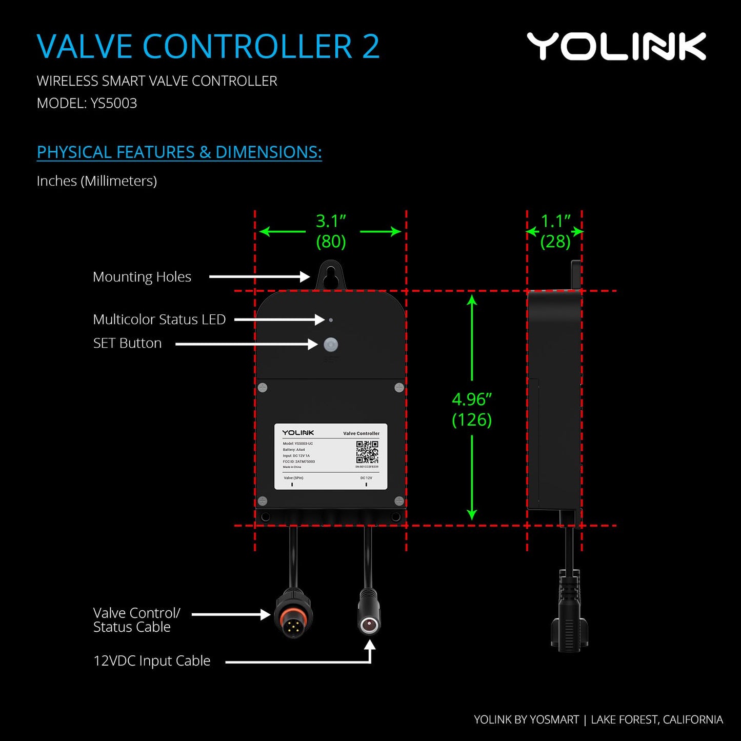 YoLink Wireless Smart Valve Control Kit, NSF Certified 1" Stainless Steel Motorized Valve, Wireless Controller 2, LoRa Long Range, D2D Offline with Leak Sensors, 2 Years Battery Backup