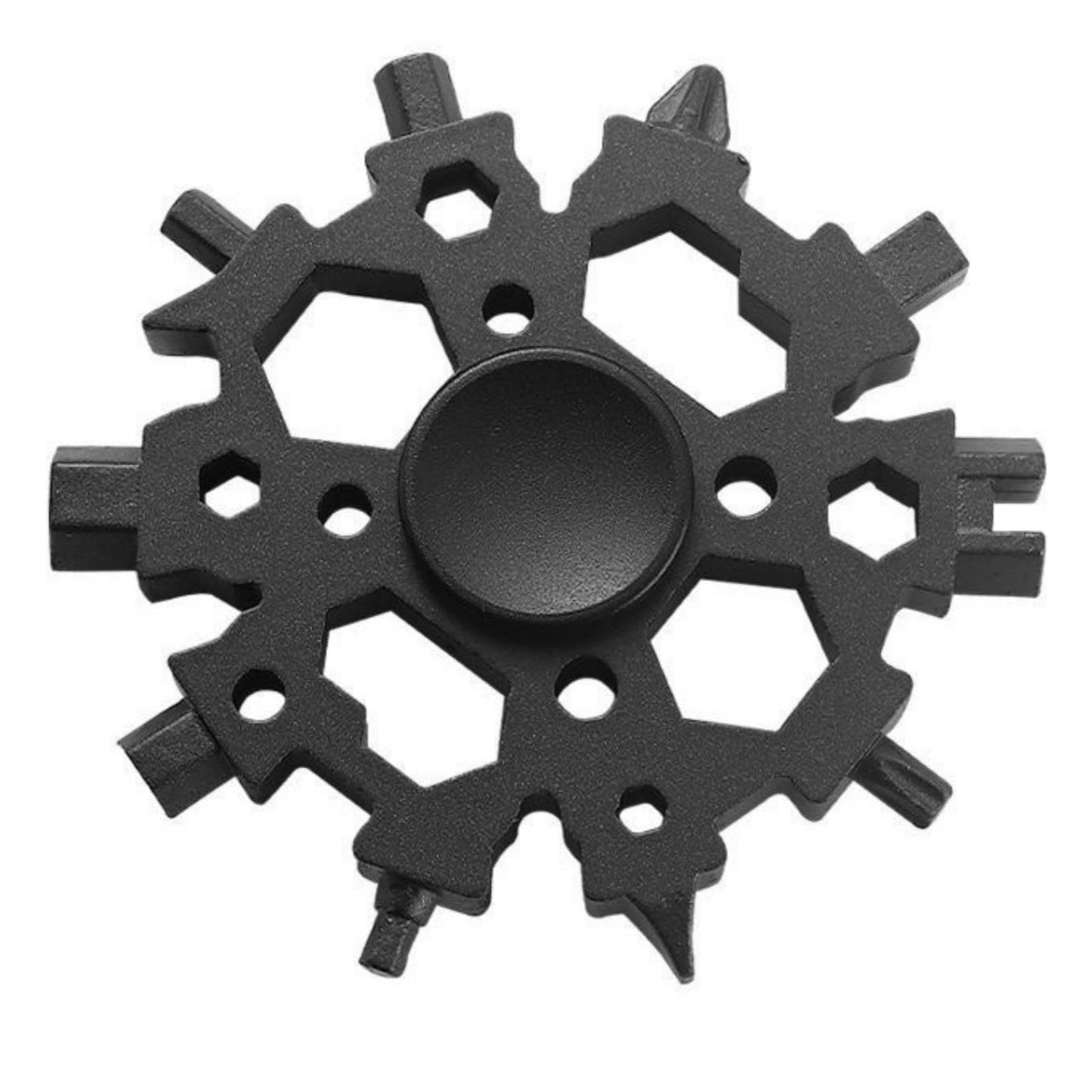 SOLYAO Snowflake Multitool with Fidget Spinner, 23-in-1 Portable Carbon Steel Multi-Tool, 2.6 Inch Diameter for Camping, Hiking, Biking & Daily Repairs (Black)