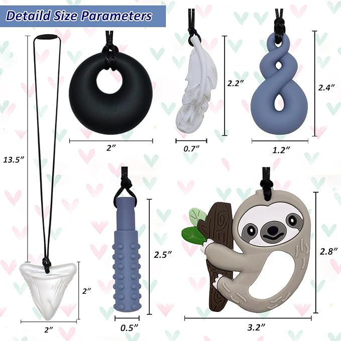 Chew Necklace for Sensory Kids, 6 Pack Silicone Chewing Necklace for Kids Boys Girls with ADHD Autism, Anxiety, Sensory Chew Toys for Autistic Children and Adults Reduce Chewing Fidgeting