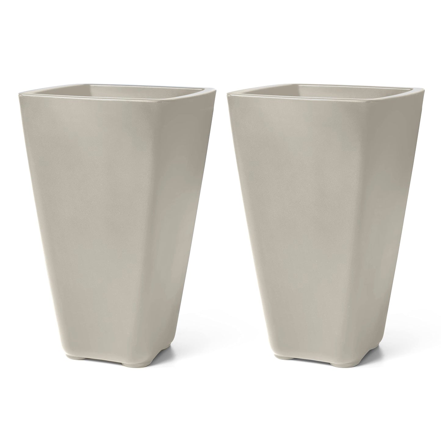 Step2 Bridgeview Tall Square Planter, Large Planters for Outdoor Plants, Gardening and Flower Pot for Patio or Porch, Efficient Drainage, Durable Plastic, Concrete, 2-Pack