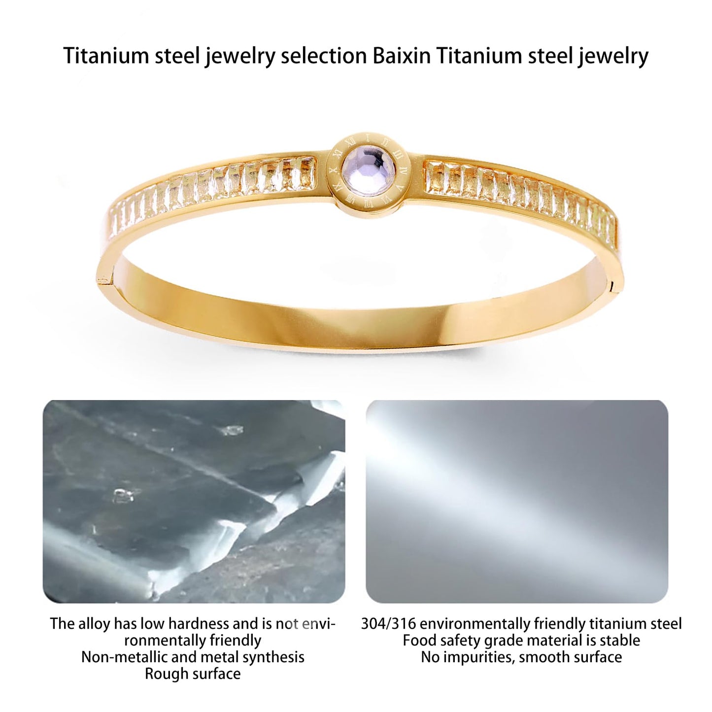 Vbvbip 18K Gold Plated 316L Stainless Steel Bracelets Bangle Collection - 12 Unique Designs + Matching Diamond-Accent Titanium Steel Chain, Gift for Women