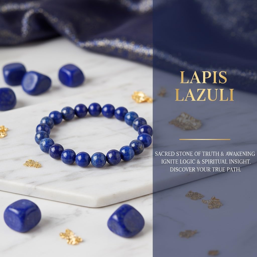 The Vida Handmade AAA+ Quality Crystal Stretch Elastic Bracelet - Nature Gemstone - Jewelry Gift - Holiday Gift - For Women & Men (Lapis Lazuli)