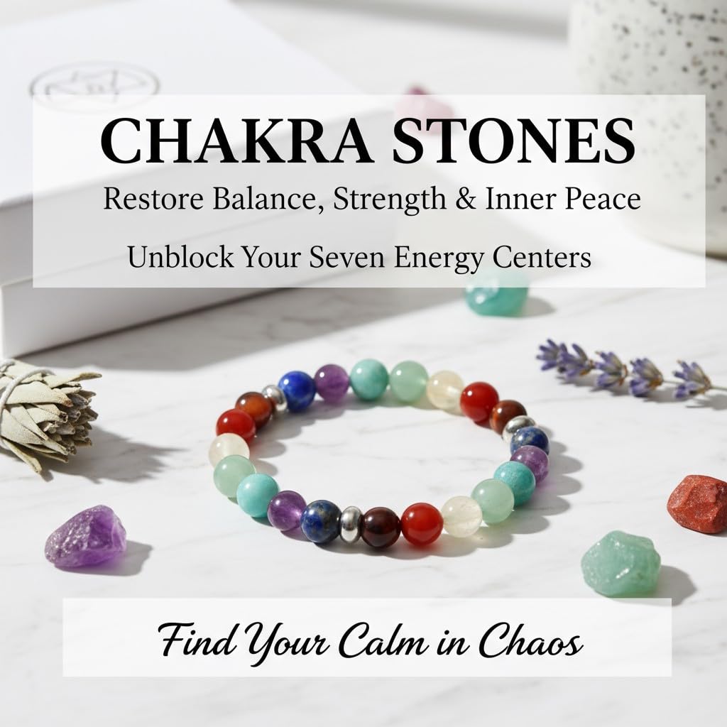 The Vida Handmade AAA+ Quality Crystal Stretch Elastic Bracelet - Nature Gemstone - Jewelry Gift - Holiday Gift - For Women & Men (Chakra)