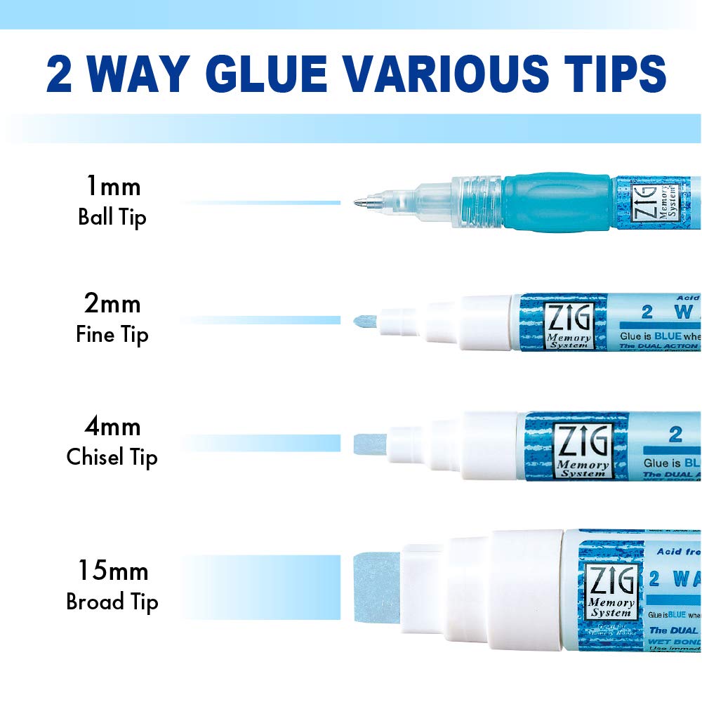 Kuretake Zig 2 Way Glue Pen 3 Variety Set, Adhesive for Professional,Artists, Crafting, Scrapbooking, Gift Card, Made in Japan