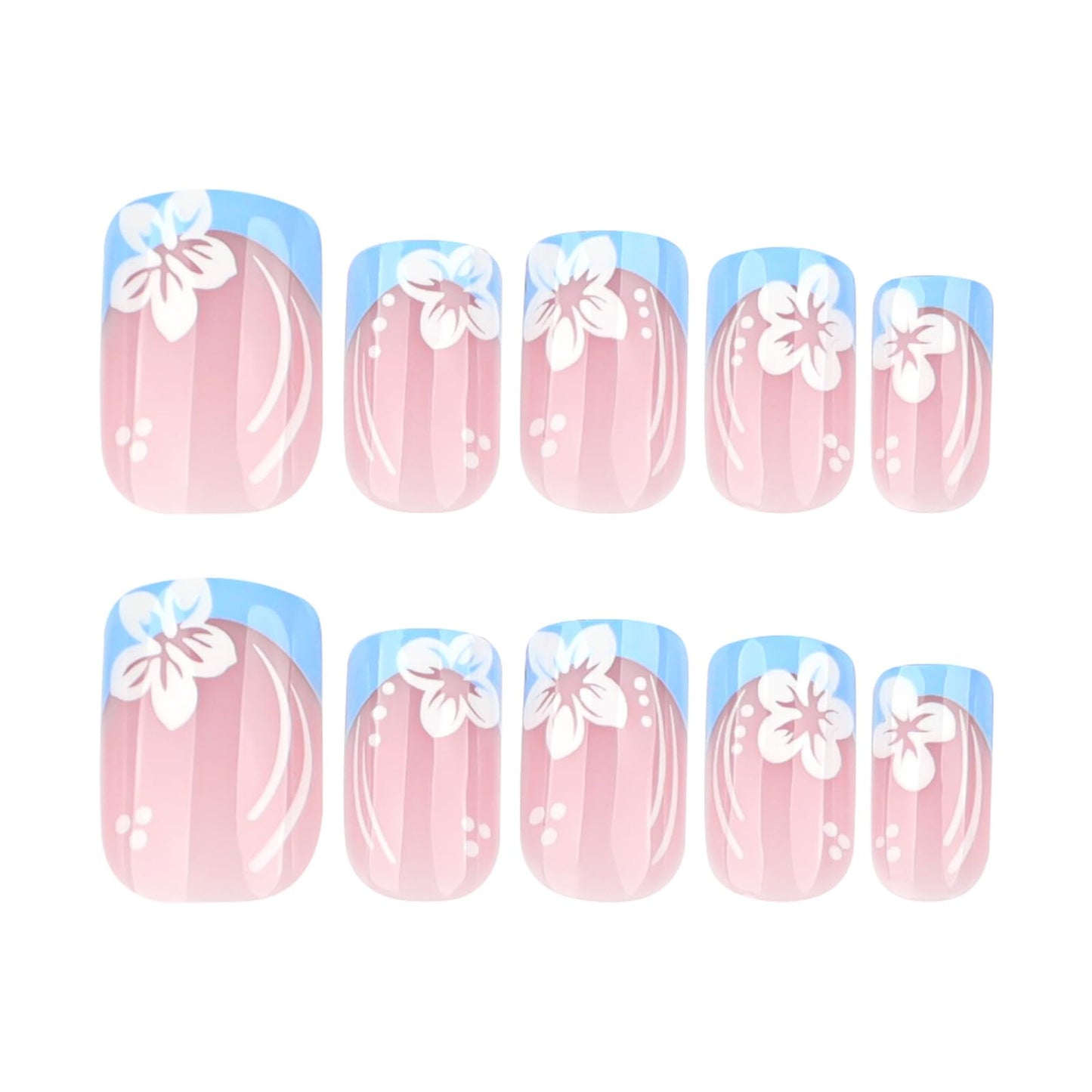 Press On Nails, French Tip Short Pointed Almond Fake Nails with UV Finish, 12 Sizes Quality False Nails, 24Pcs Reusable Press-On Manicure Set with Nail Glue for Women Pattern #06