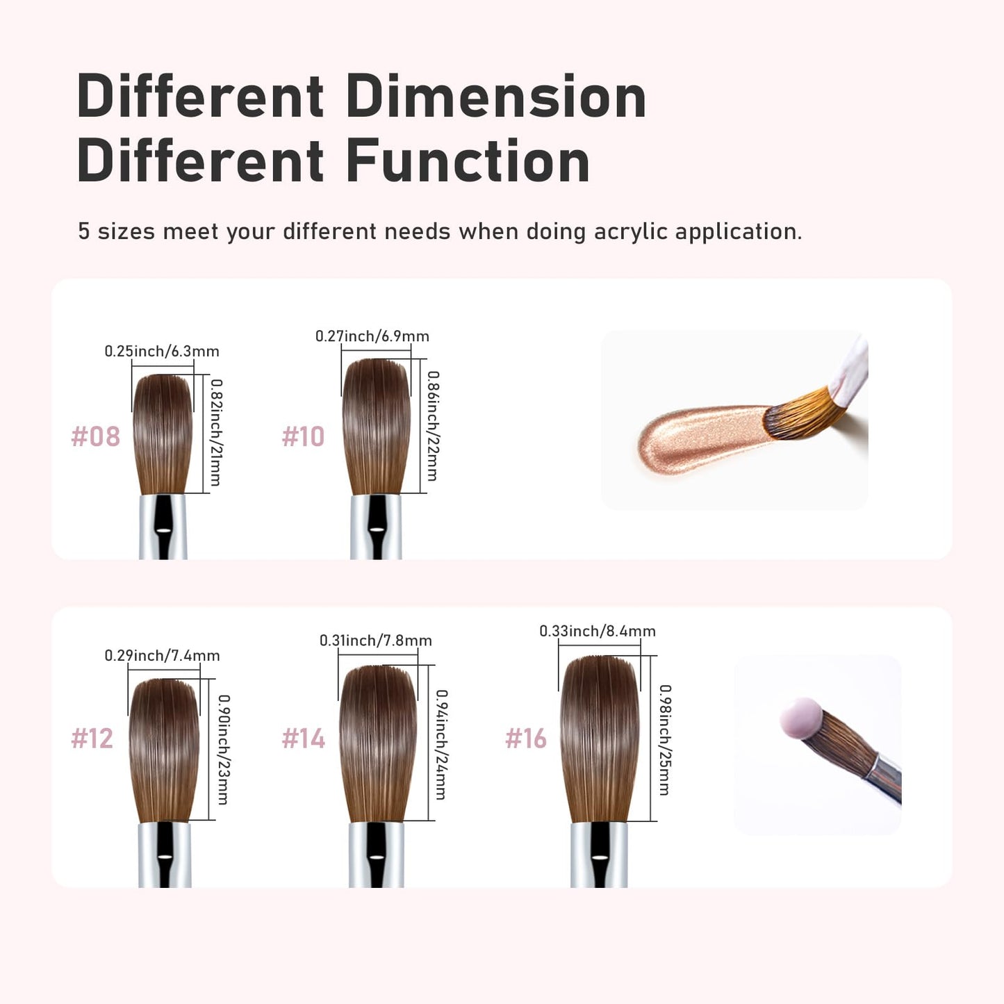 Acrylic Nail Brush Size 10, 100% Pure Kolinsky Nail Brush for Acrylic Application, Professional Nail Extension Manicure Tool Nail Drawing Pen for DIY Home Salon(Pink)