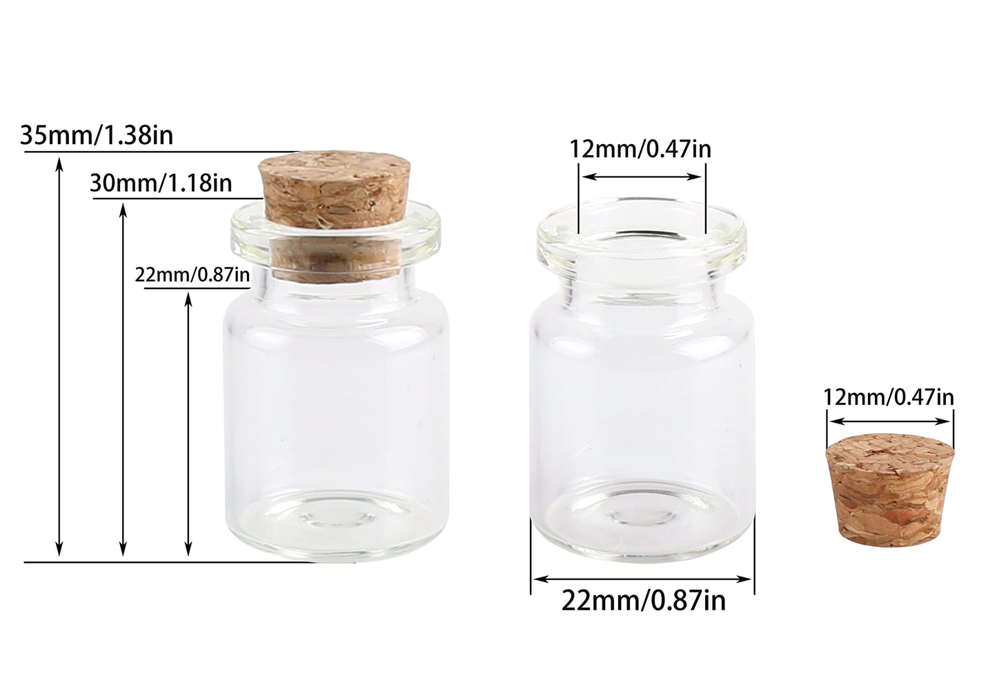 MaxMau 100 Count Small Glass Bottles with Corks,5ml Tiny Vials Clear Mini Jars Wooden Stopper for Art Crafts Storage Party Decoration Wedding Favors