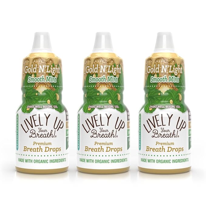 Lively Up Your Breath - Gold N ‘Light Mint liquid breath freshener, great taste, potent lighter milder feel, restorative, cleansing, honey based, 3pk – 8 ml FL. OZ