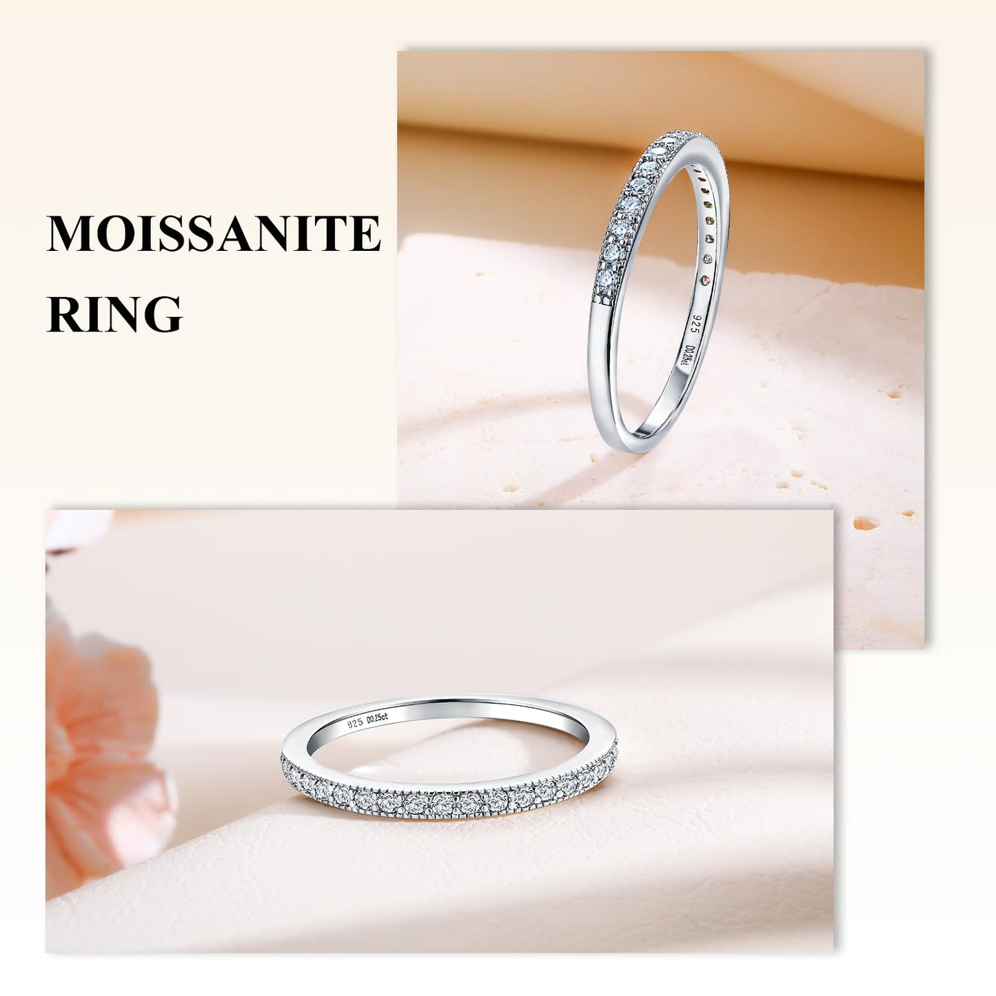 AGRULE Bezel Set Moissanite Wedding Band 1.4mm Width Half Eternity Band Rings Sterling Silver White Gold Plated 0.25 Cttw VVS1 Lab Diamond Anniversary Ring for Men Women, Size 8
