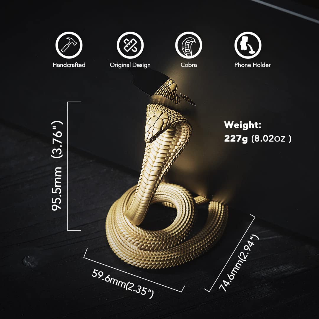 COPPERTIST.WU Cobra Phone Stand Brass Desk Decor – Handcrafted Snake Phone Holder for iPhone & Tablet, Artistic Desk Accessory Sculpture, Unique Gift for Men, Office & Home