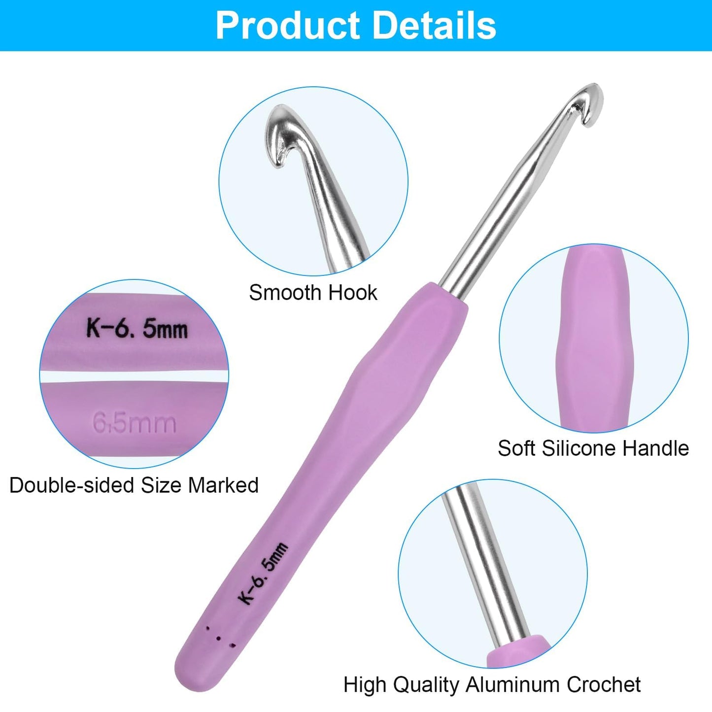 Crochet Hooks 14 Sizes Crochet Hook Set, 53 Pack Yarn Crochet Kit for Beginners, Knitting Needles with Ergonomic Handles for Arthritic Hands, Crochet Needle Kit with Blue Case for Crocheters