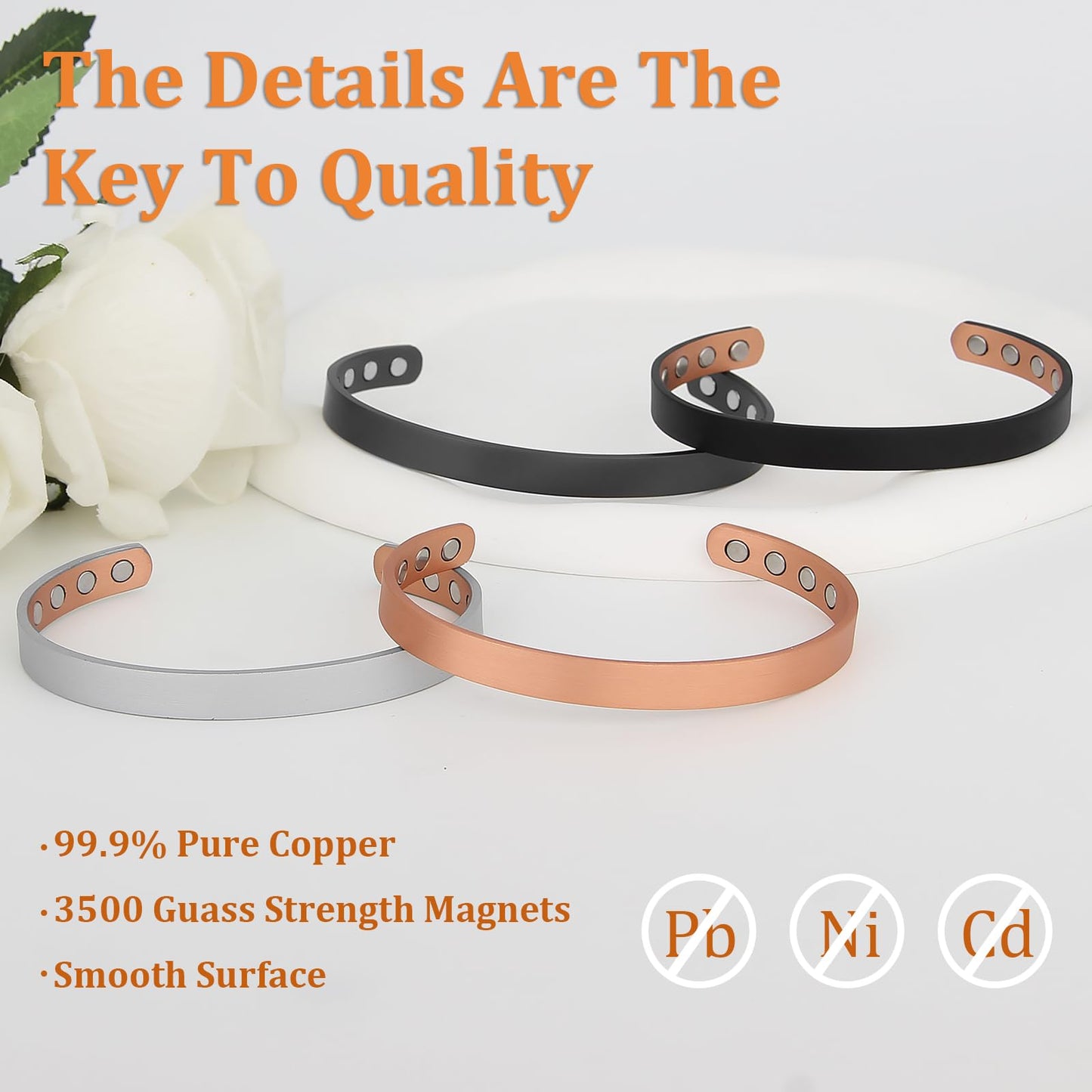 MagEnergy Copper Bracelet for Men and Women, 99.9% Pure Copper Magnetic Bangle with 8pcs 3500 Gauss Magnets, 6.8" Adjustable Jewelry Gift(2Pcs)