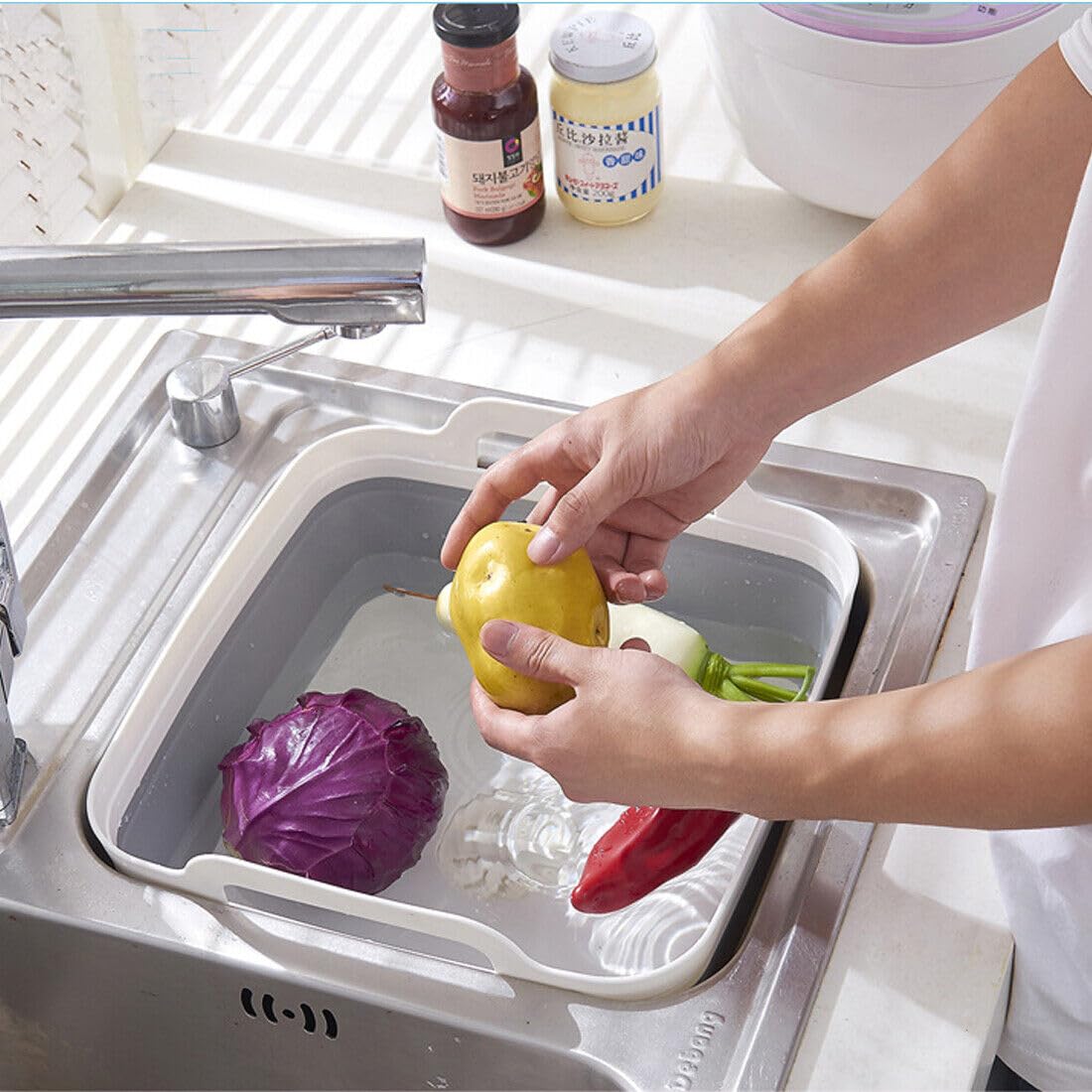 Sipobuy Foldable Sink Vegetable Fruit Bowl Dish Washing Storage Basin Basket, Portable Space-Saving for Kitchen, RV, Campers, and Travel Trailers