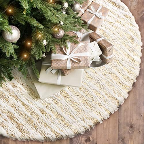 Christmas Tree Skirt White Bronzing Luxury Faux Fur Tree Skirt (Gold 48in)