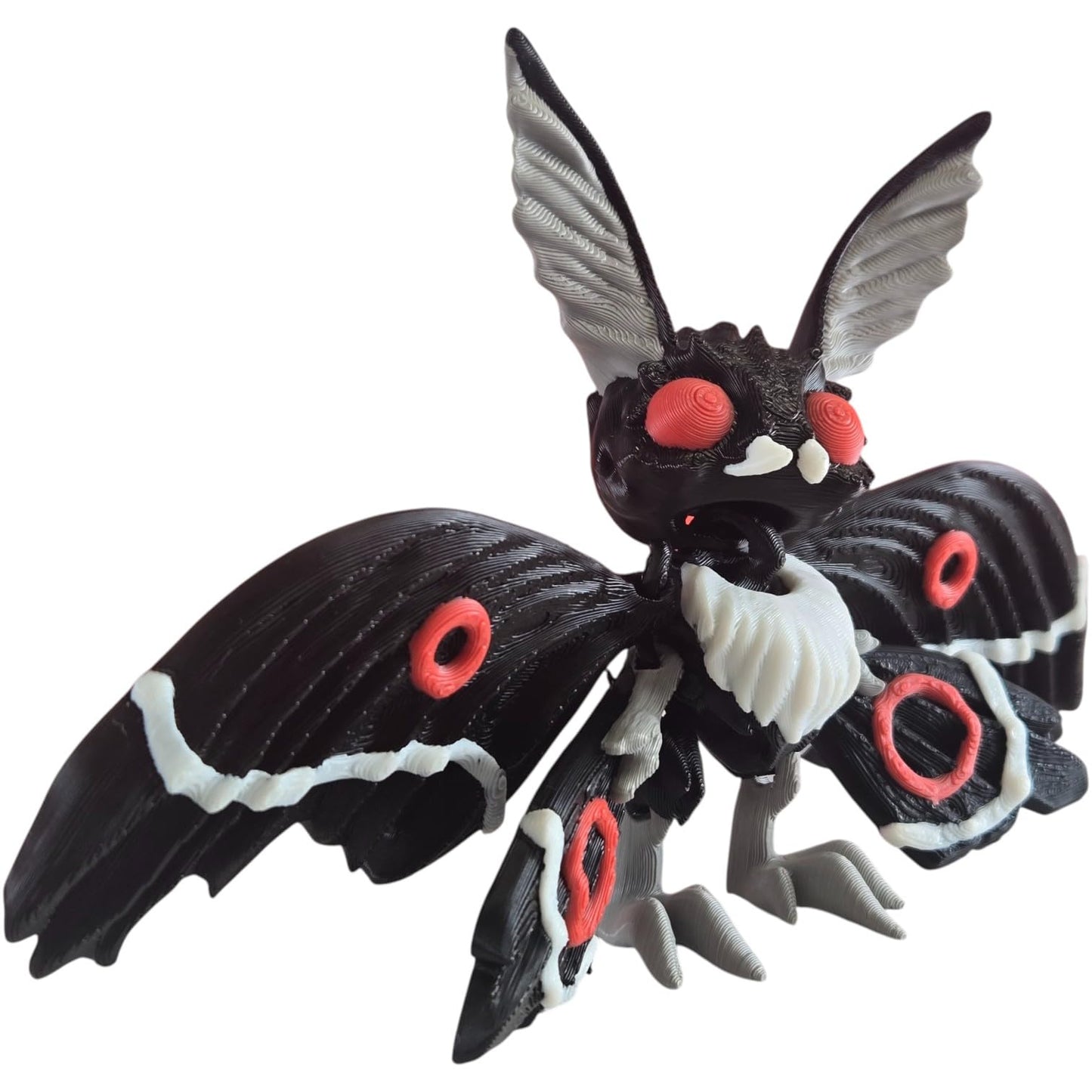 Articulated Twisty Mothman Collectible Figurine - Striking Gothic Design with Black Wings and Red Eyes for Unique Shelf Display - 3D Printed in Canada