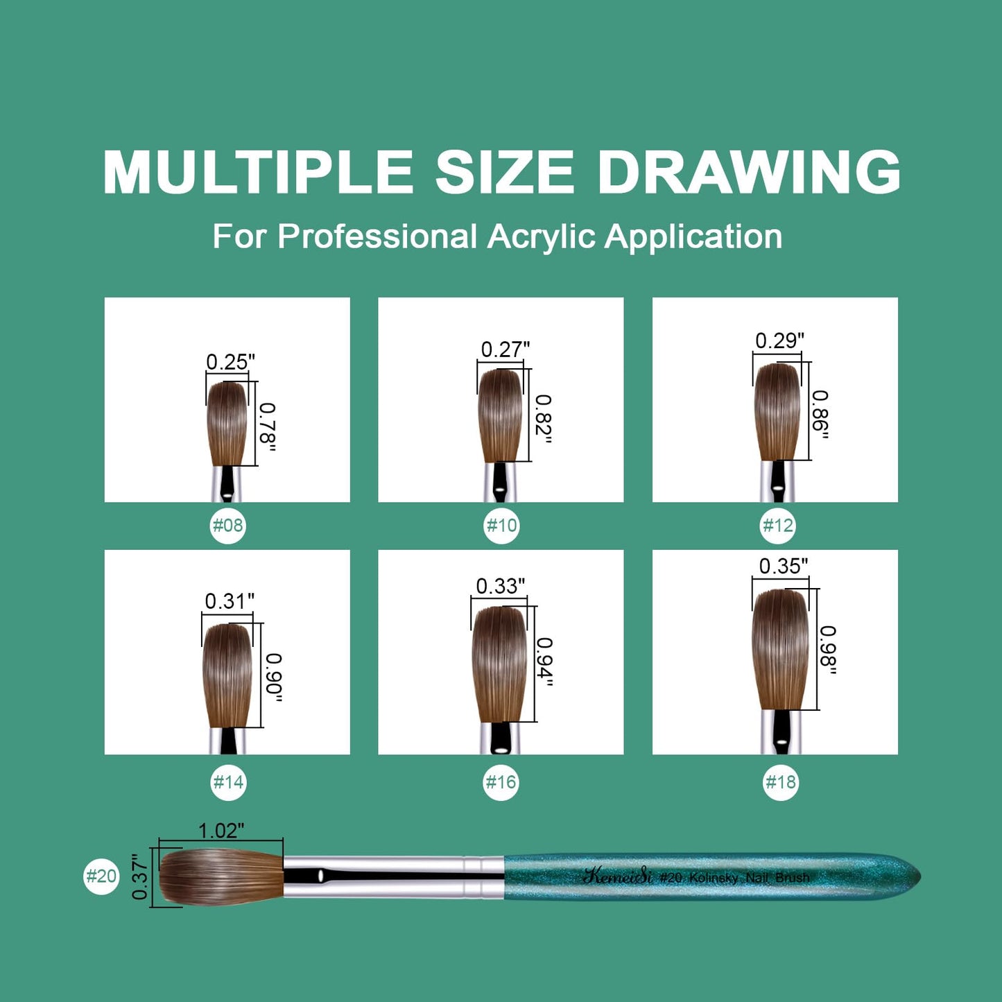 KEMEISI Acrylic Nail Brush Size #16, 100% Pure Kolinsky Nail Art Brushes for Acrylic Application, Sturdy Starry Handle Oval Shaped Nail Design Tools for Professional Manicure DIY, Green