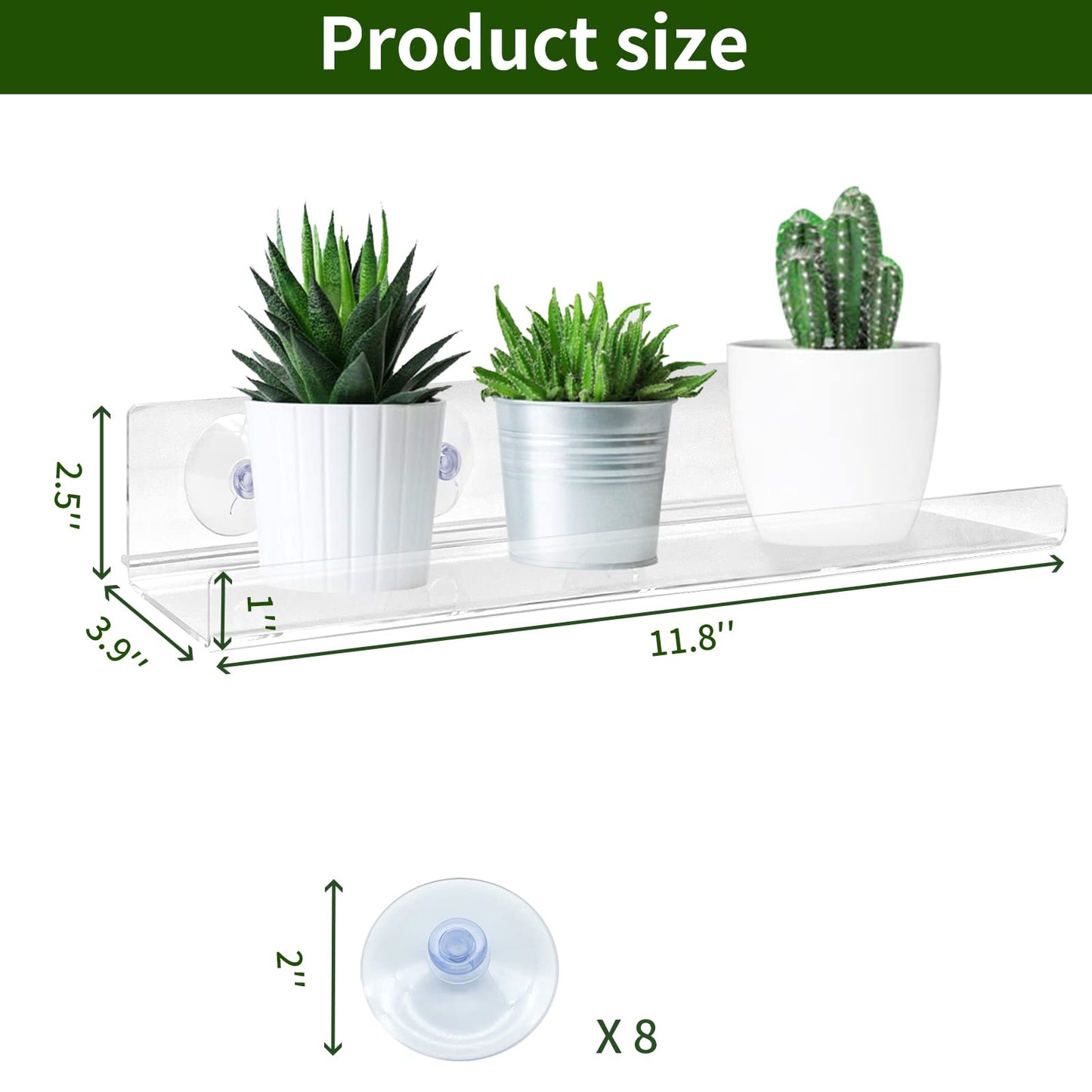 Pusonor 2 Pack Suction Cup Window Shelf for Plants 12 Inches, Clear Acrylic Indoor Plant Shelf Window Ledge Garden Sill Extender for Micro Greens, Seed Starter Pots, Herb Planters