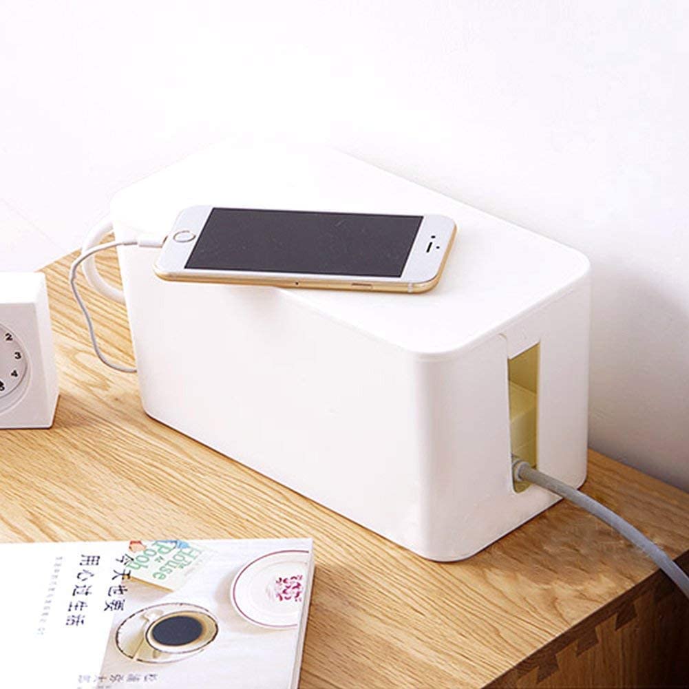 [Set of Three] Cable Management Boxes Organizer, Large Storage Wires Keeper Holder for Desk, TV, Computer, USB Hub, System to Cover and Hide & Power Strips & Cords (Ice White)