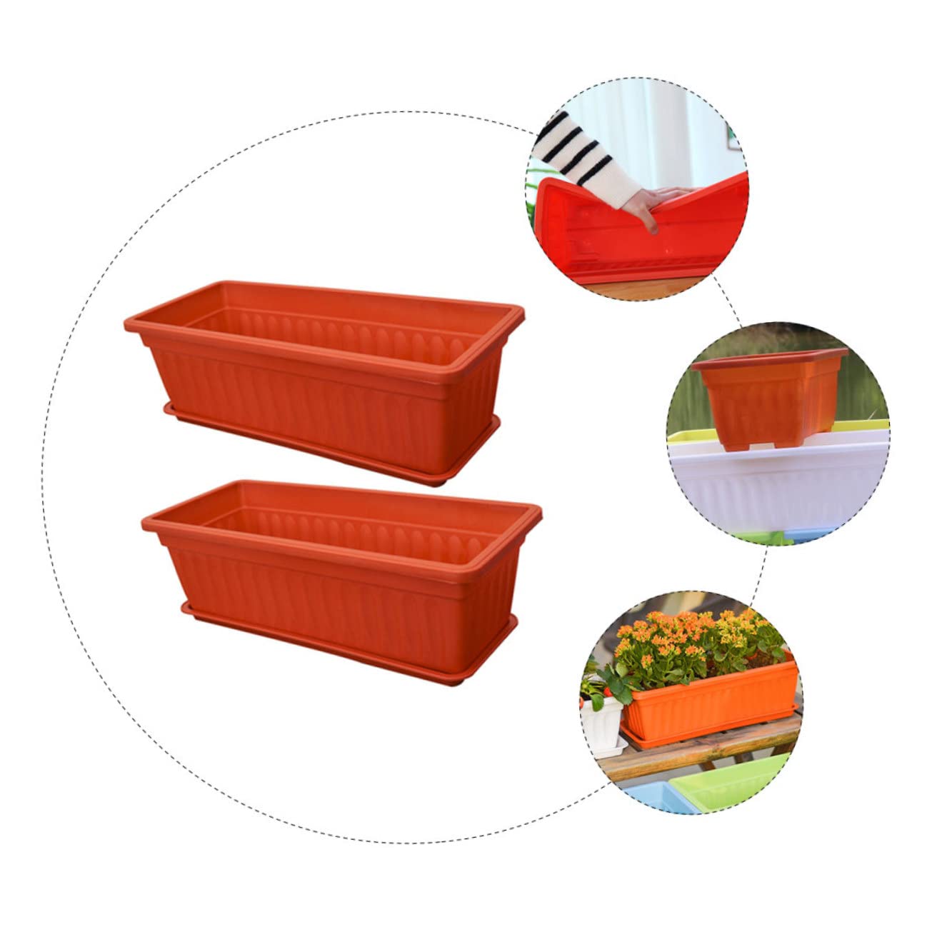 DOITOOL 2pcs Rectangular Porch Planting Pots for Balcony Planting Pots Rectangular Patio Saucers for Outdoor Indoor Gardening