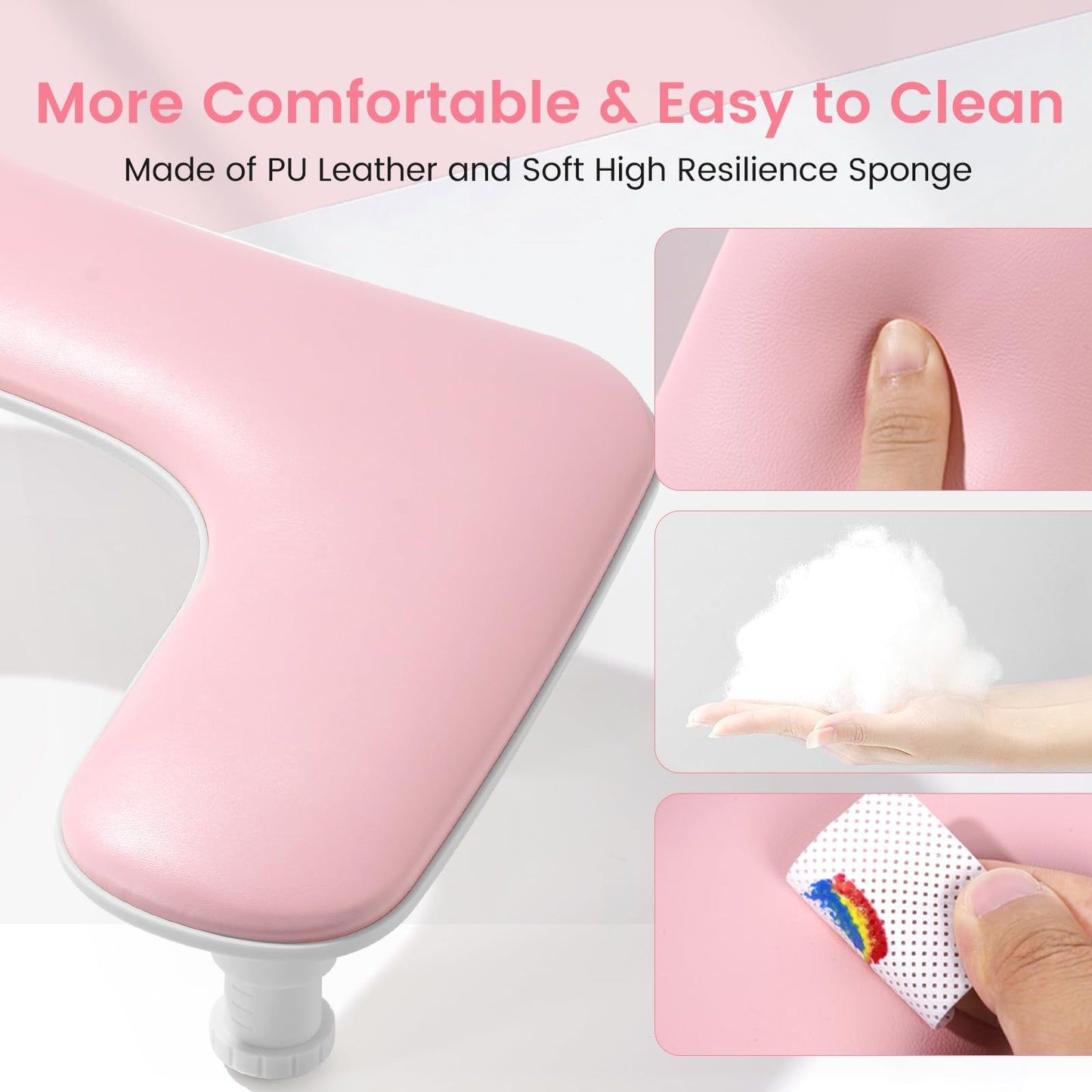 Big Arm Rest for Nails Tech: 2nd Generation U-Shaped Manicure Nail Arm Rest Stand Height Adjustable Armrest Microfiber PU Leather Hand Rest Pillow for Acrylic Nails (Pink)