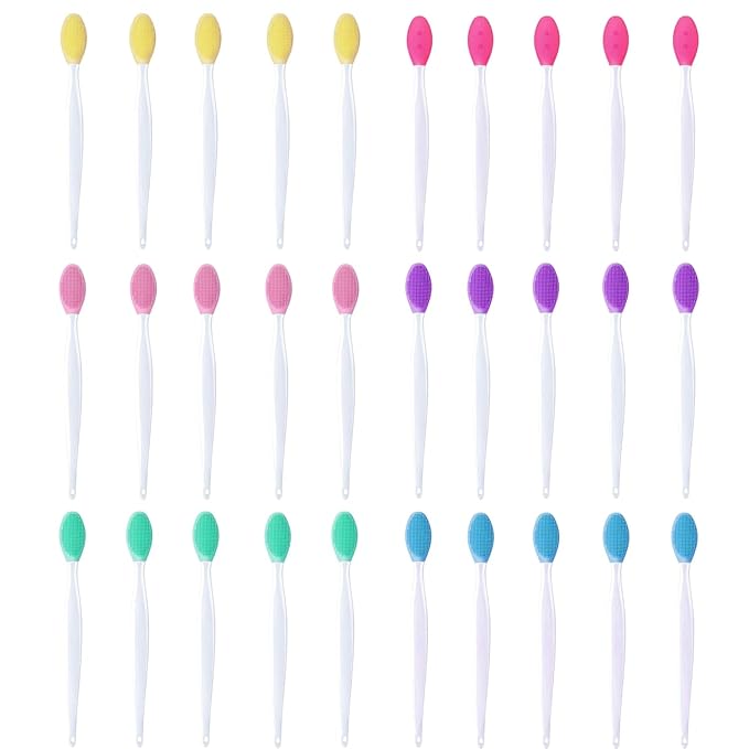 30Packs Double Sided Silicone Lip Scrub Brushes Multicolor Soft Cleaning Exfoliating Lip Brush Tool for Smoother,Softer,Brighter,and Healthier Lip