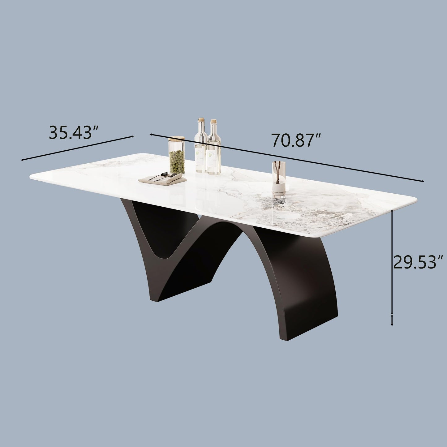 Modern Dining Table for 6, Sintered Stone Dining Tabletop with Unique N-Shaped Metal Base, 71" Rectangle Dining Table for Dining Room Table Kitchen (Table Only)