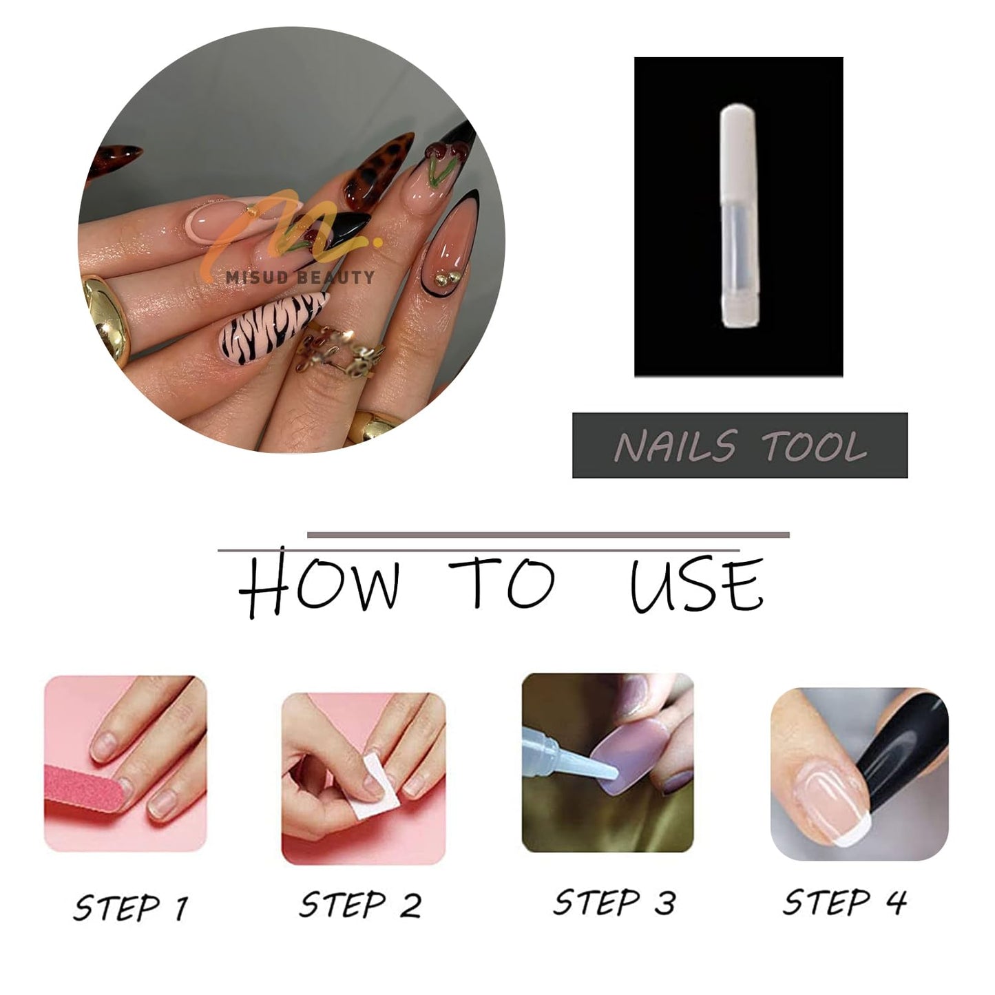 MISUD Press on Nails - Medium Almond Fake Nails with Cherry Tortoise, Acrylic Fall Brown Design 24 pcs