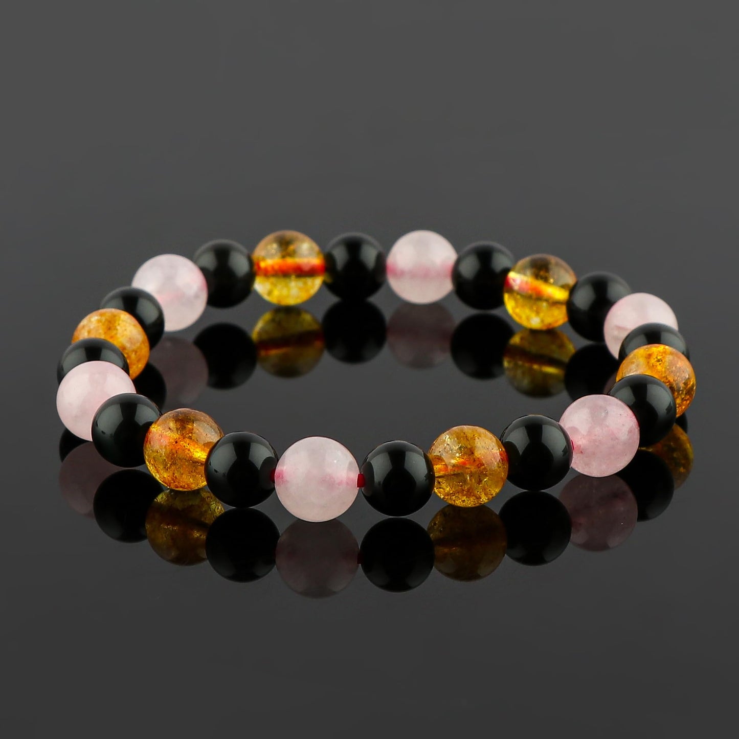 CRYSTALINES Triple Crystal Ultimate Money Bracelet, Rose Quartz - Citrine - Black Obsidian Stretchable Bracelet, Motivational Inspirational Health Chakra Healing Stretch Elastic Bracelets