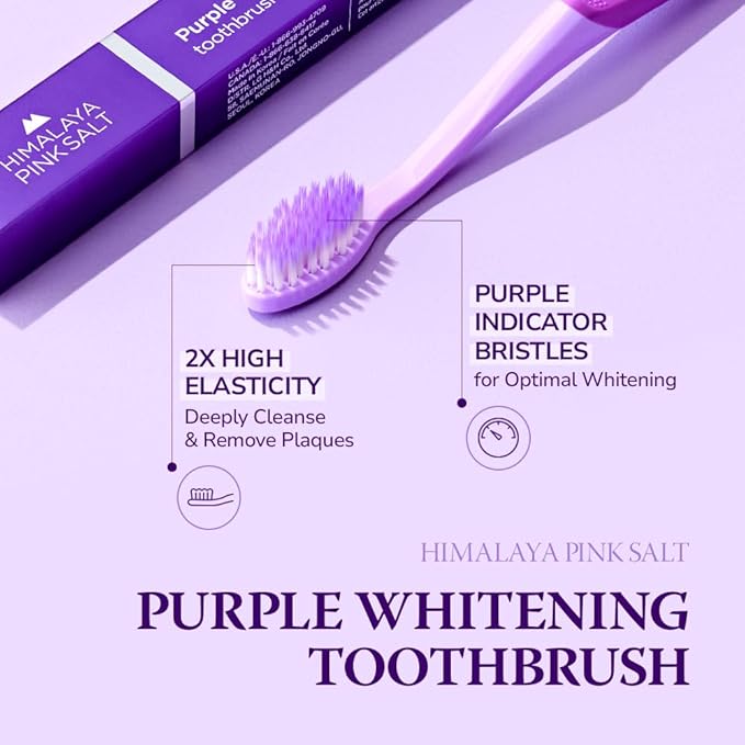HIMALAYA PINKSALT Purple Toothbrush - Purple Indicater Medium Toothbrushes for Adults, Plaque Remover for Teeth, Tapered Bristles Gentle on Teeth and Gum, Deep Clean Toothbrush