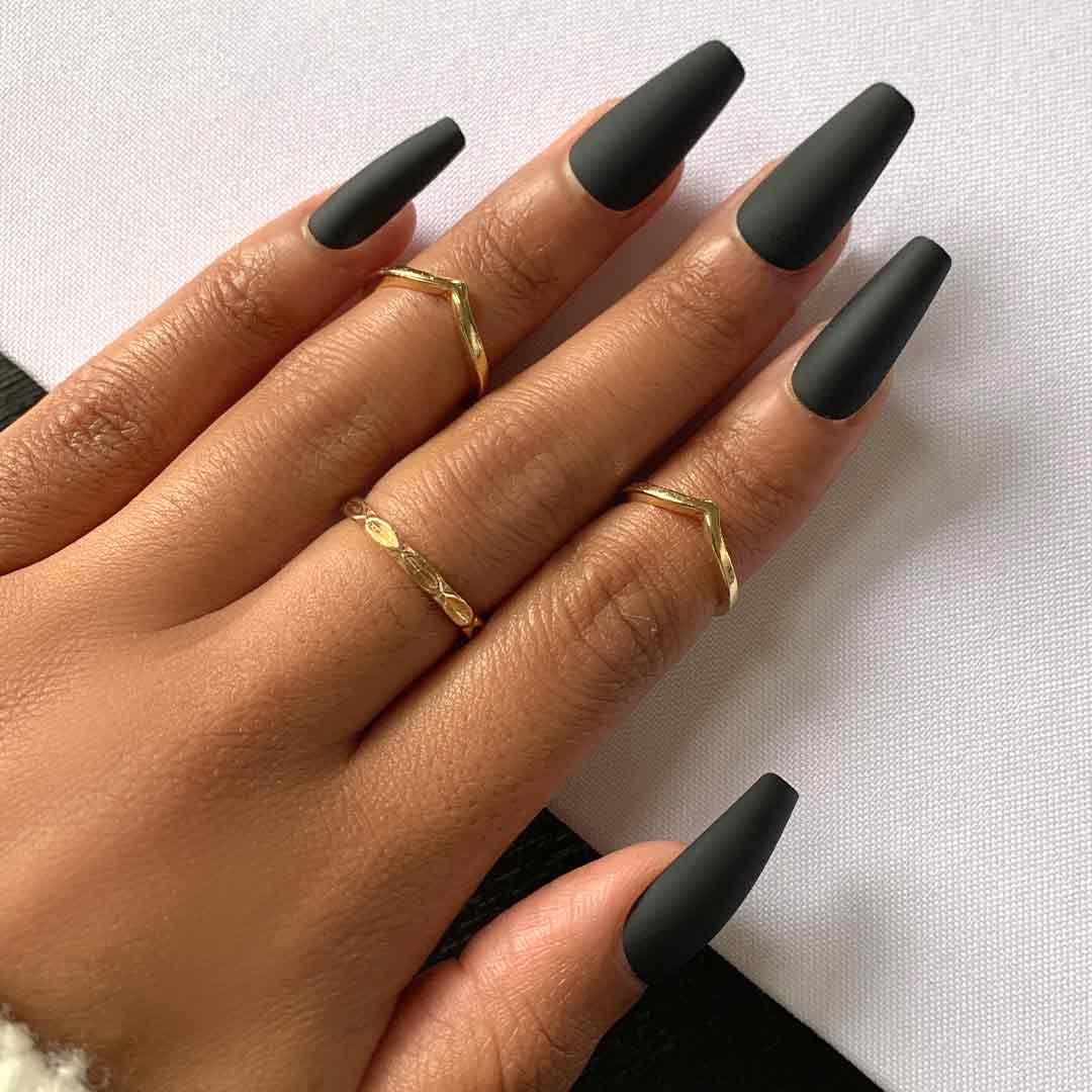 BLACK COFFIN Press-On Nails by Lavaa Beauty | Long Coffin | Matte Black Coffin Nails