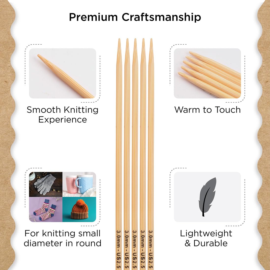 Knitter’s Pride Bamboo Luxe Double-Pointed Needles 6"" (15cm) – US Size 2.5 (3mm)