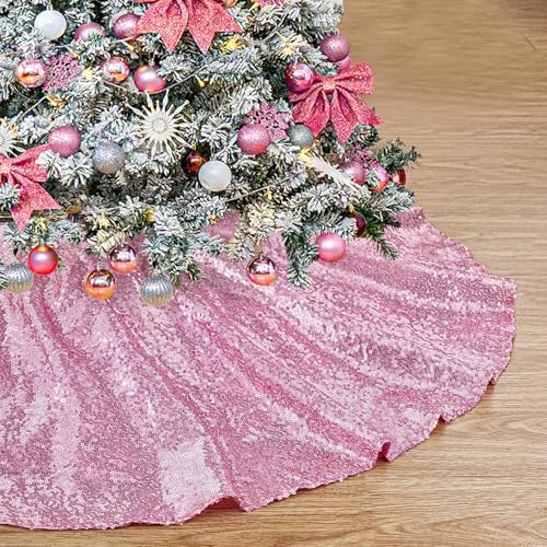 Mini Christmas Tree Skirt 24 Inch Pink Tree Skirt Small Sequin Mat Fabrics
