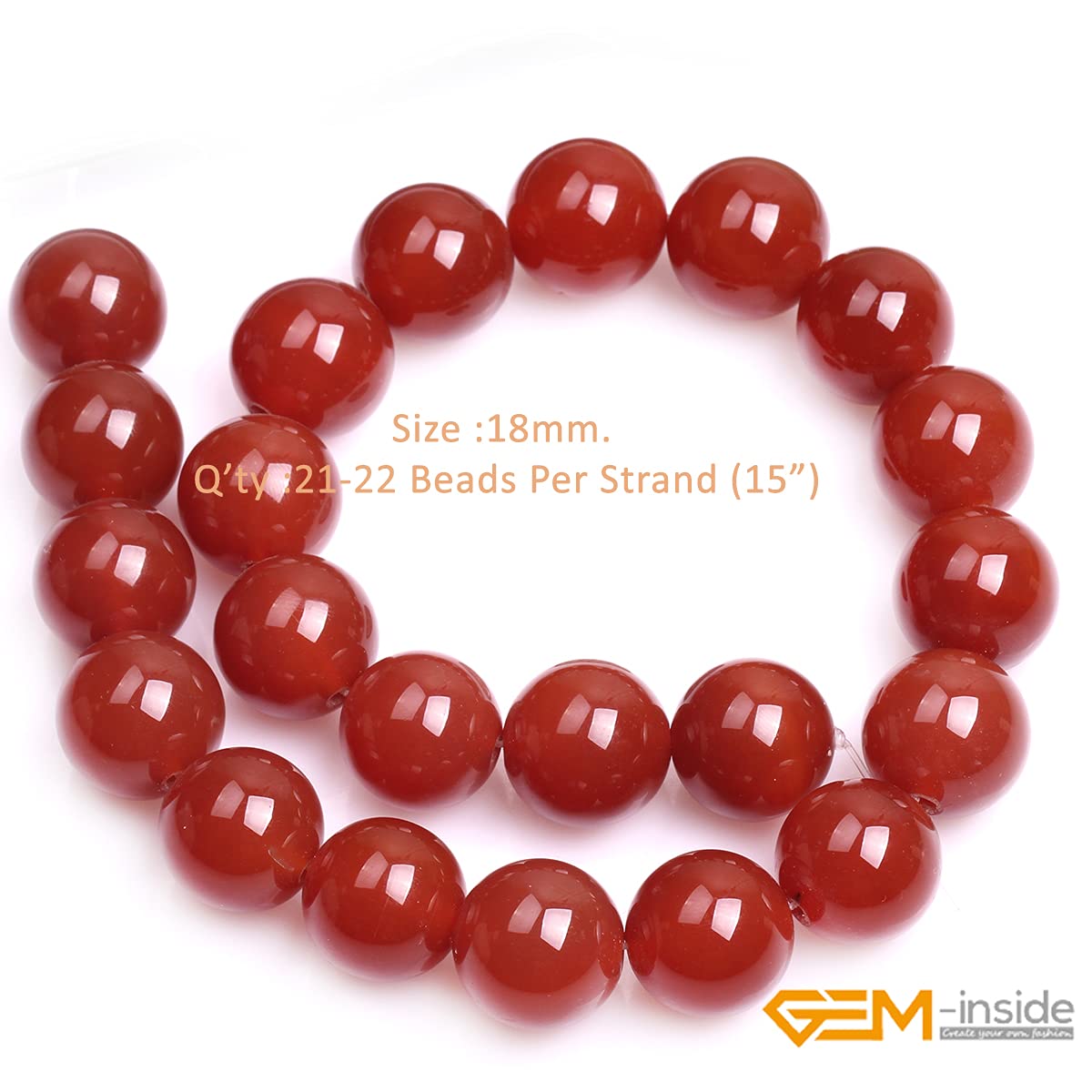 GEM-Inside Natural 18mm Carnelian Red Agate Round Gemstone Loose Beads Crystal Energy Stone for Jewelry Making 15 Inches