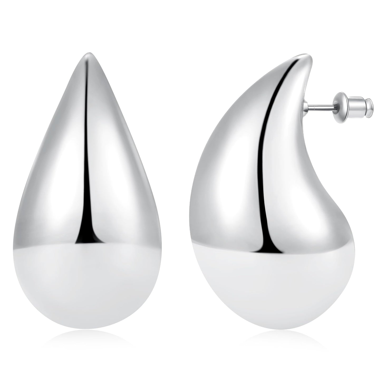 Gacimy Silver Tone Teardrop Earrings Dupes for Women, Chunky Drop Earrings for Women with 925 Sterling Silver Post, 1.7Inches