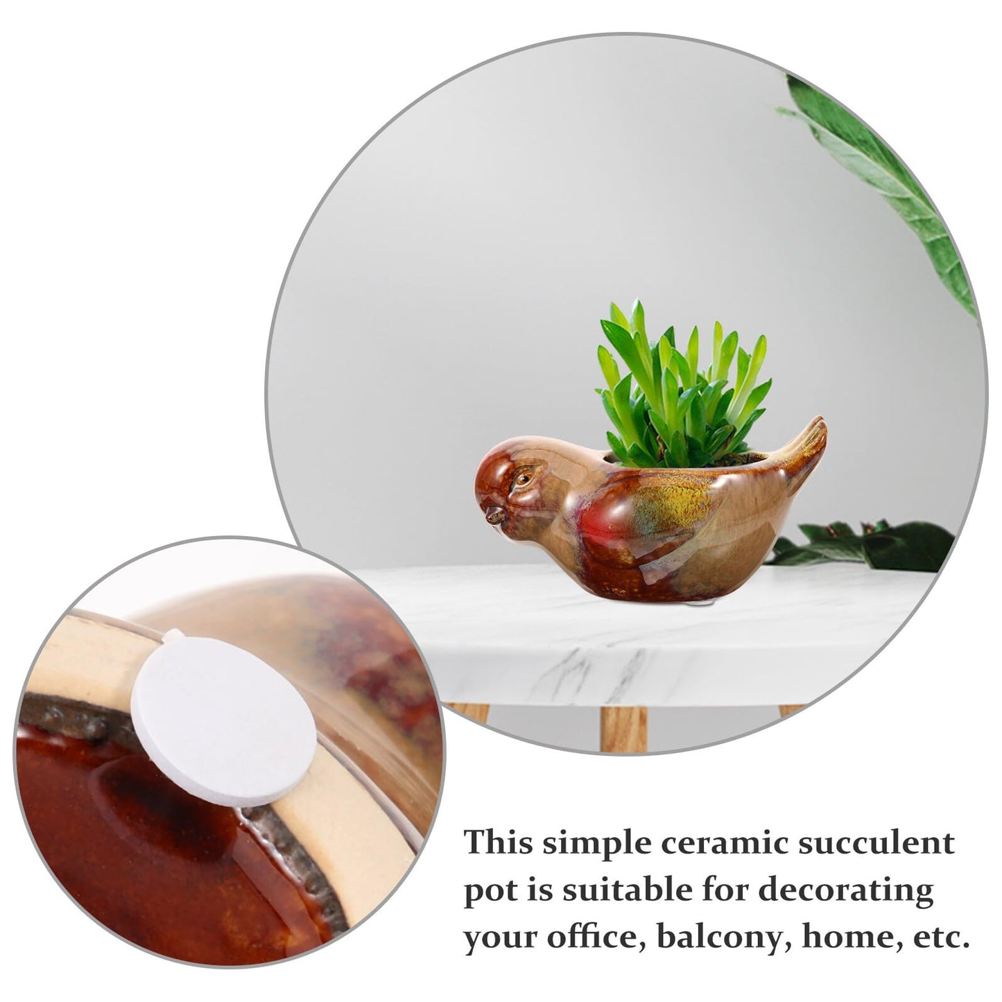 Holibanna Ceramic Succulent Pots Bird Design Small Planter for Indoor Balcony Garden Decorative Flower Pot with Glazed Finish