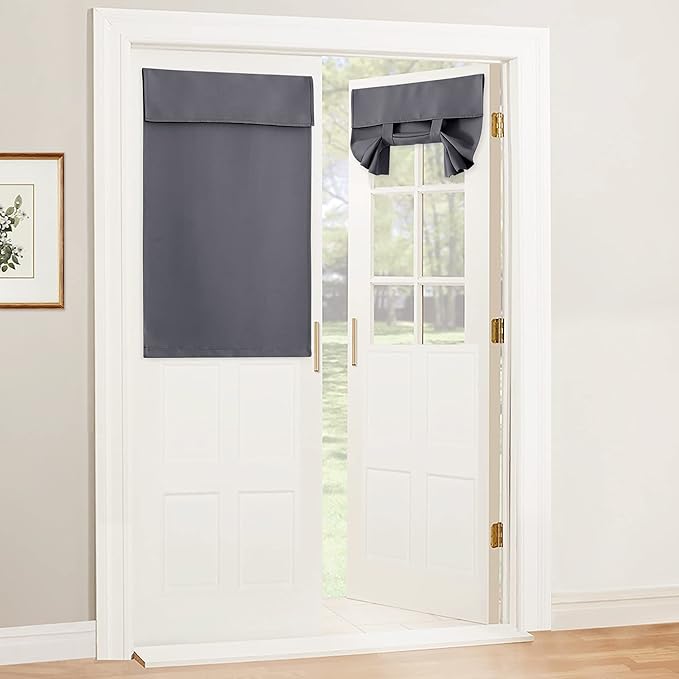 RYB HOME Blackout French Door Curtain, Small Window Drape Thermal Insulated for Kitchen Back Door Classroom Lockdown Garage Half Glass, No Drill Stick on Privacy Blinds, W26 x L40 inch, 1 Panel, Gray