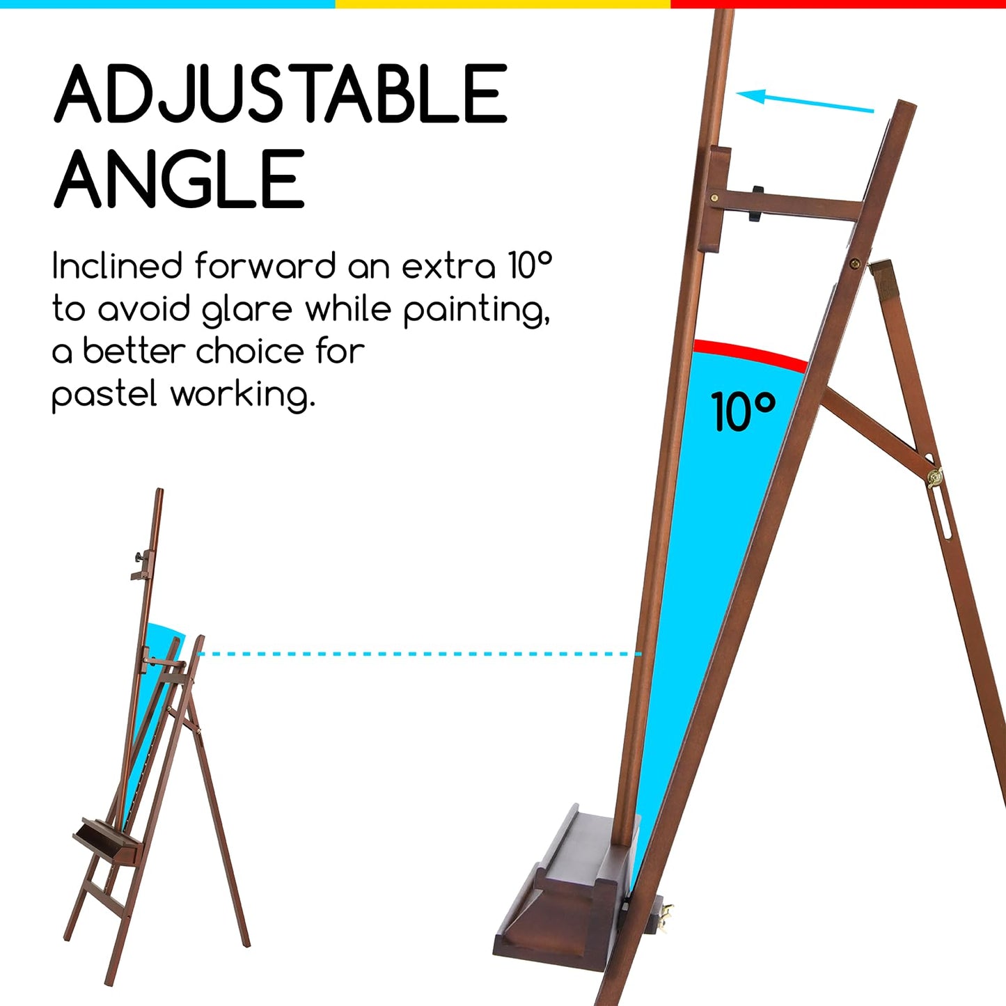 MEEDEN Large Painters Easel Adjustable Solid Beech Wood Artist Easel, Studio Easel for Adults with Brush Holder, Holds Canvas up to 48" - Walnut