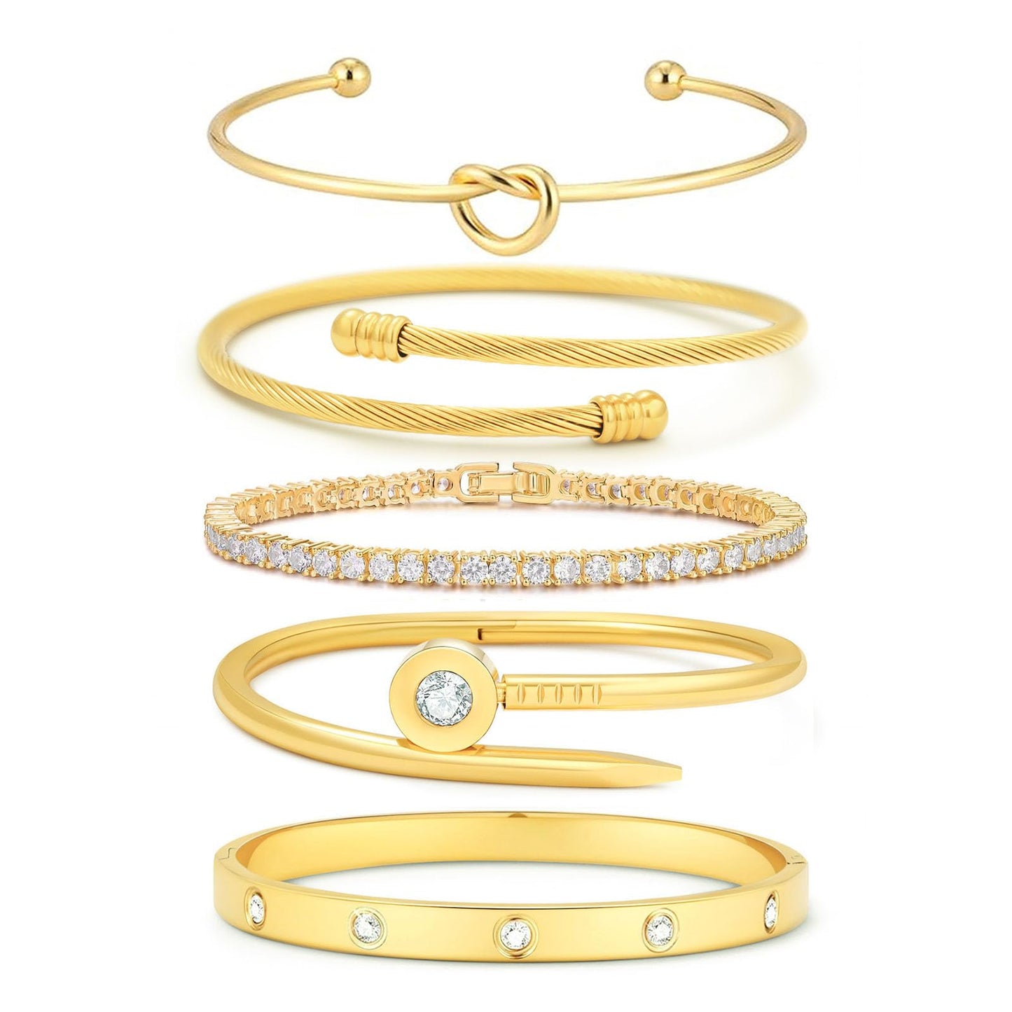 FAFUGA 18 K Gold Plated Love Bangle Bracelet Stack Cuff Jewelry for Women Jewelry Set for Women Gift with Box (style2)
