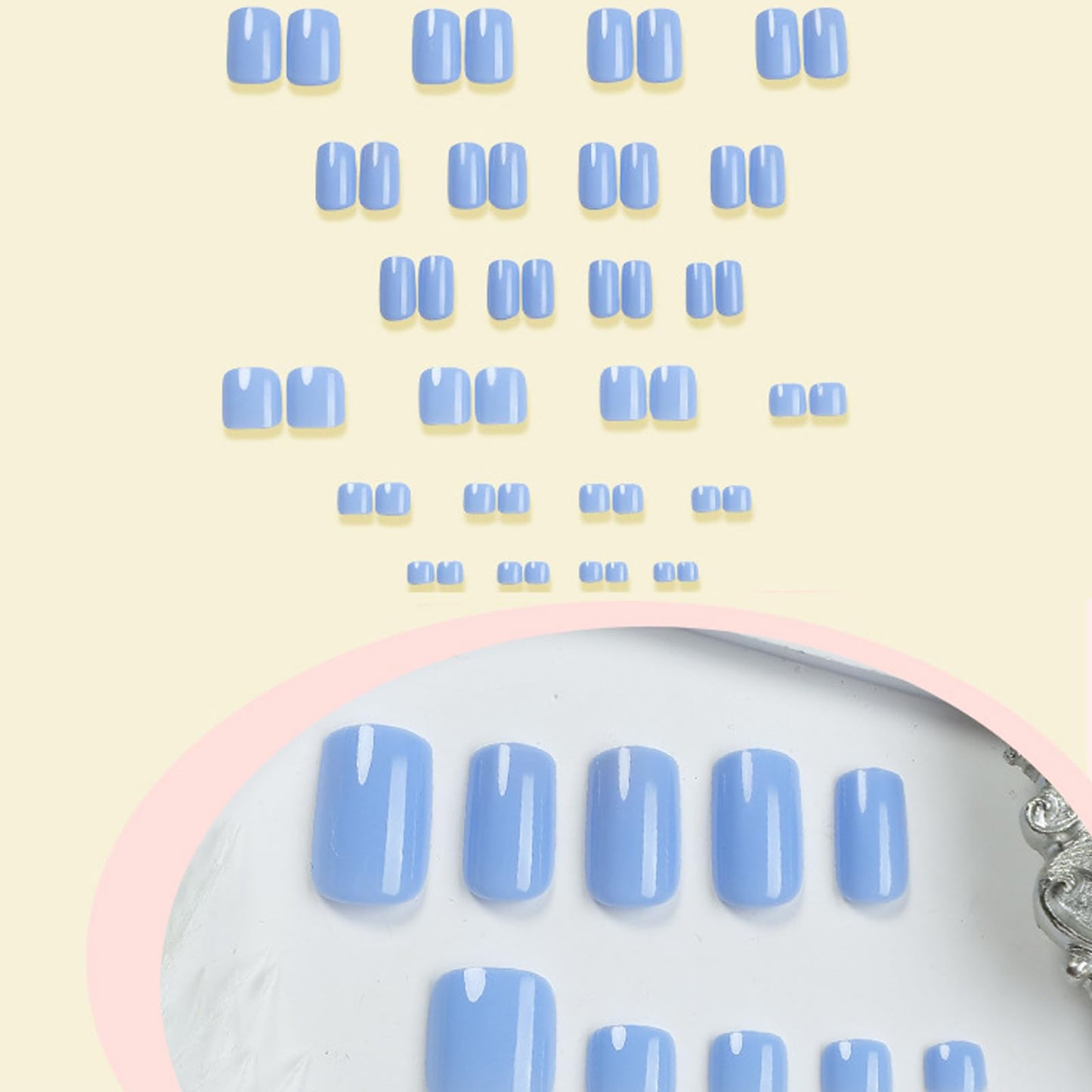 IMRAIN 48Pcs Solid Blue Press on Toenails Short Square Fake Toe Nails Full Cover Artificial Acrylic False Toenails Glossy Summer Glue on Nails for Women Girls