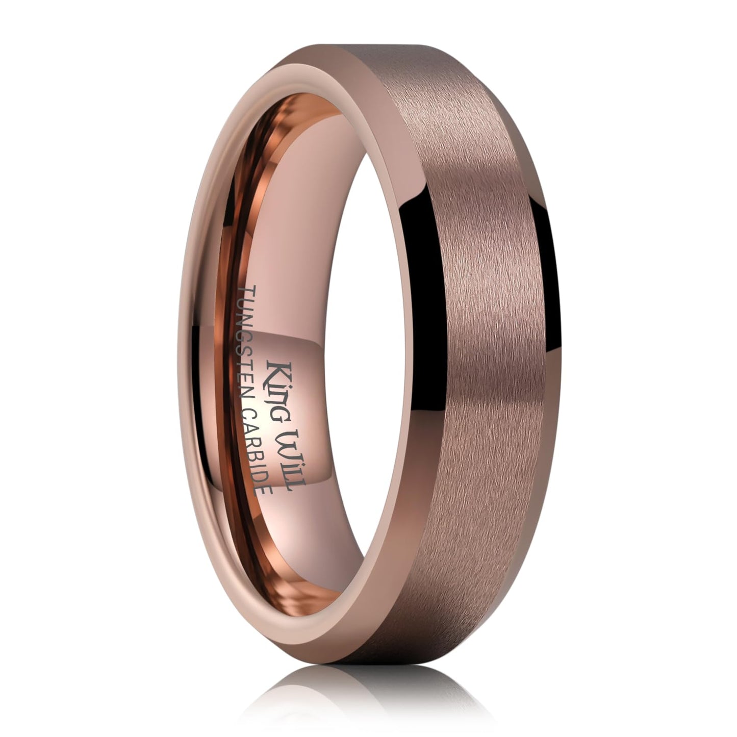 King Will Brown Basic Tungsten Rings For Men 6mm Wedding Band Polished Edge Brushed Matte Promise Ring Comfort Fit, Size 13