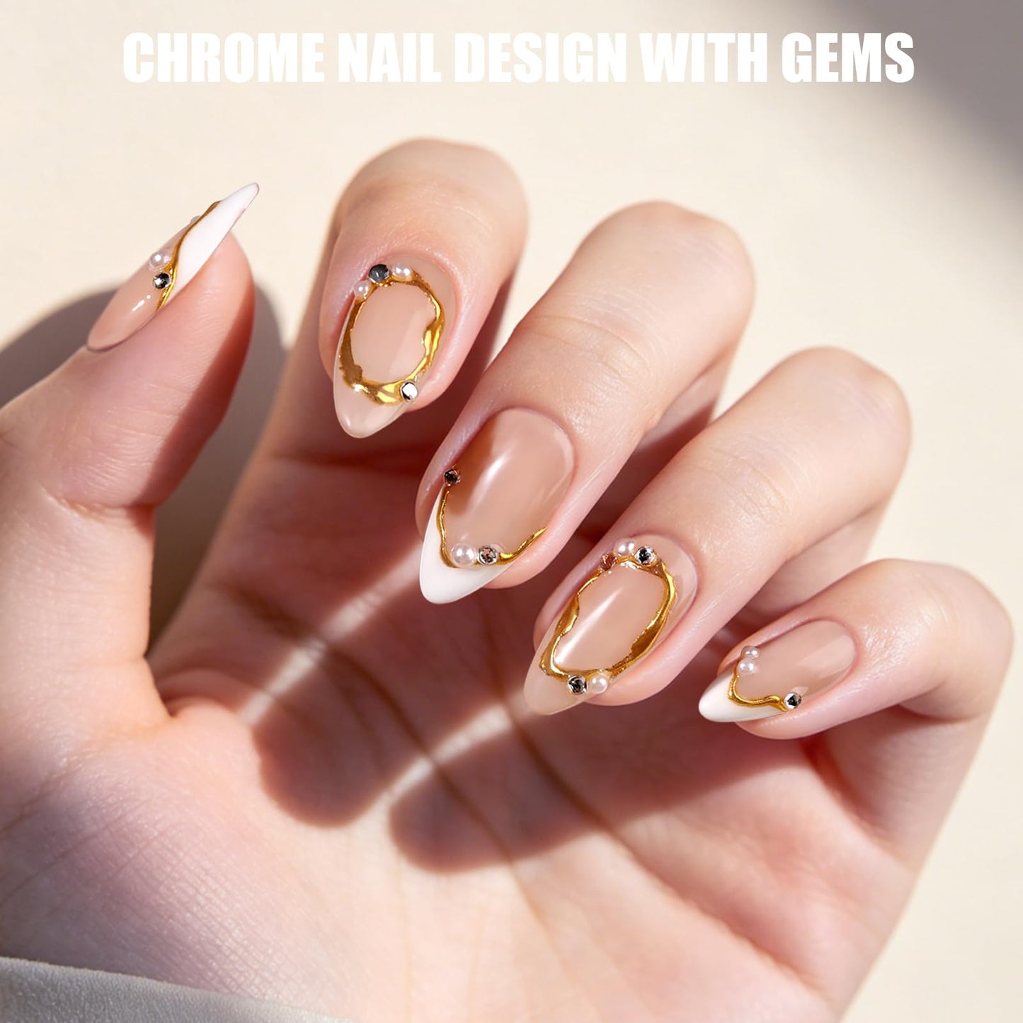 Teenitor Acrylic Nail Kit With Chrome Powder, Almond Tips, Art Brushes, Charms, 3D Gel, Tools, Stand - Beginner Set