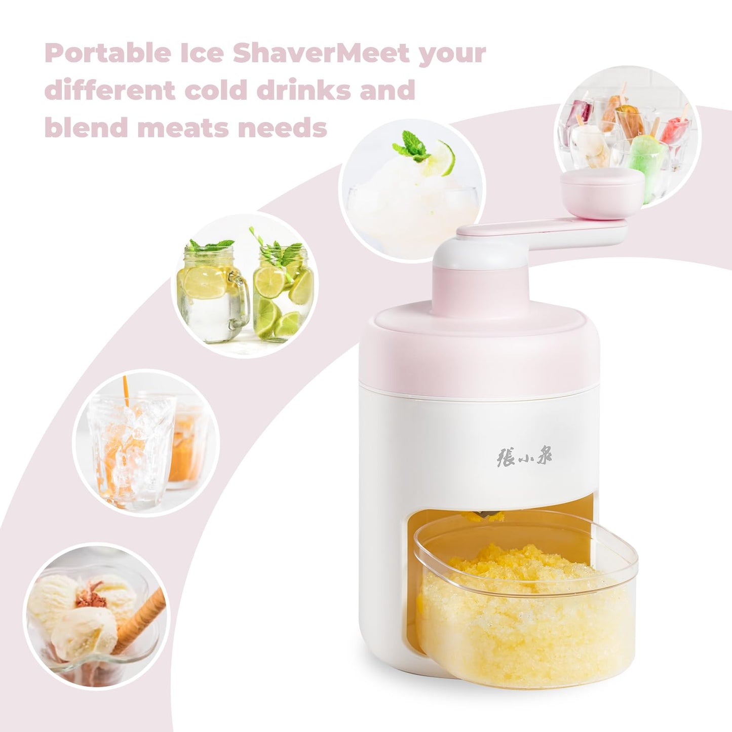 Manual Ice Shaver Hand Crank Ice Crusher, Snow Cone Machine with Ice Trays, BPA Free, Ideal for Home & Camping Use