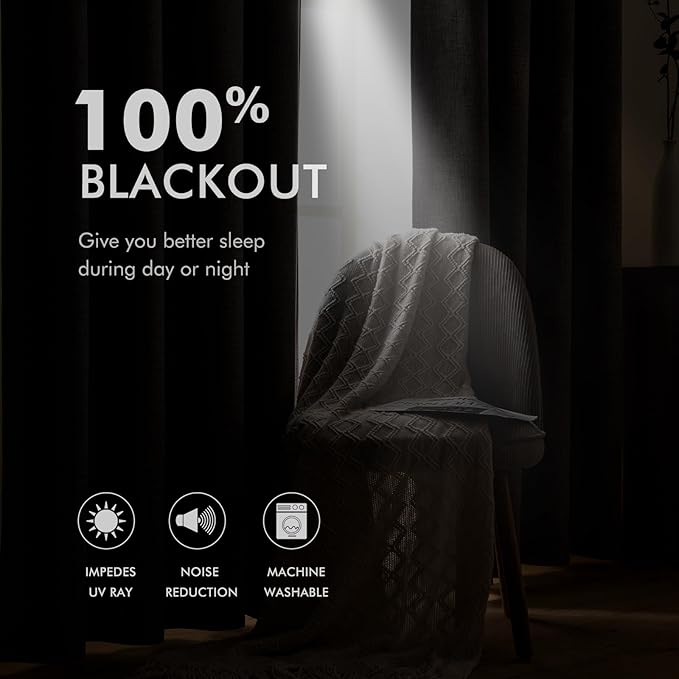 MIULEE Linen Curtains for Bedroom 100% Blackout Thermal Insulated Glacier Gray Grommet Room Darkening Curtains & Drapes for Living Room Nursery 52 x 45 Inch (2 Panels)