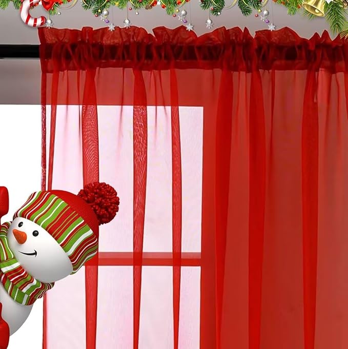SpaceDresser Basic Rod Pocket Sheer Voile Window Curtain Panels White 1 Pair 2 Panels 70 Width 108 Inch Long for Kitchen Bedroom Children Living Room Yard(Red,70 W x 108 L)