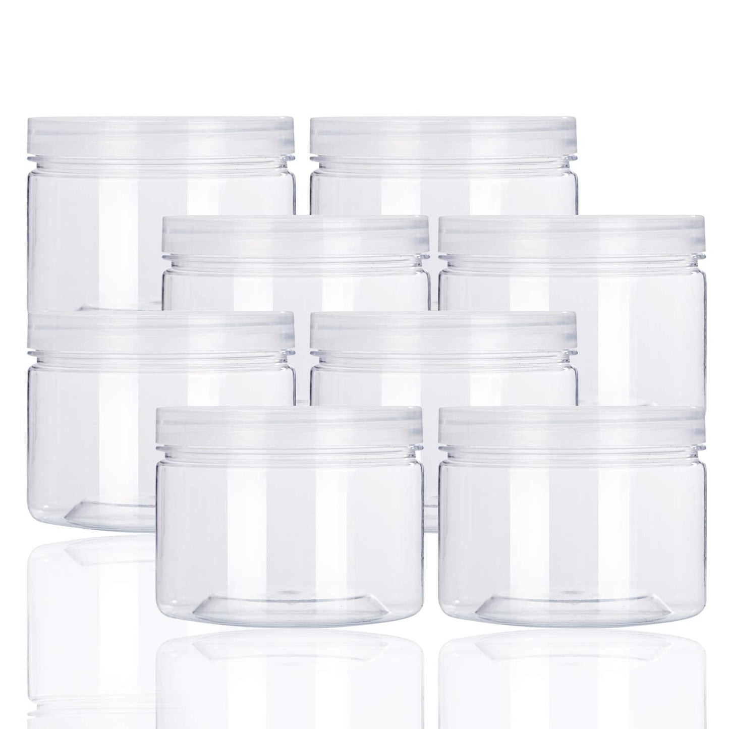12oz Clear Plastic Storage Jars Containers,8 Pack Refillable Wide-Mouth Plastic Slime Storage Containers for Beauty Products,Kitchen & Household Storage - BPA Free